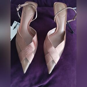 Zara Pink Mesh Slingbacks